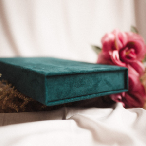 Pudełko na zdjęcia - Turkusowe ze złotą grafiką