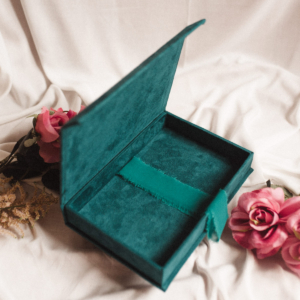 Pudełko na zdjęcia - Turkusowe ze złotą grafiką