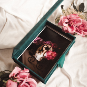 Pudełko na zdjęcia - Turkusowe ze złotą grafiką