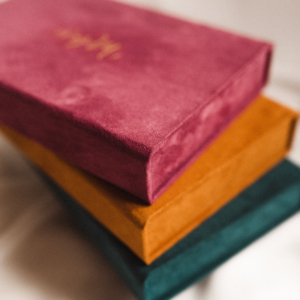 Pudełko na zdjęcia - Turkusowe ze złotą grafiką