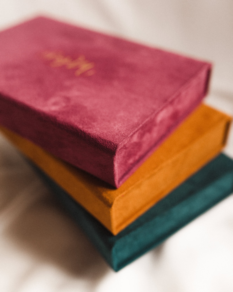 Pudełko na zdjęcia - Turkusowe ze złotą grafiką