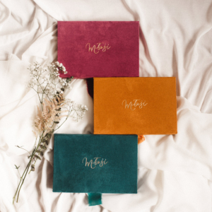 Pudełko na zdjęcia - Turkusowe ze złotą grafiką