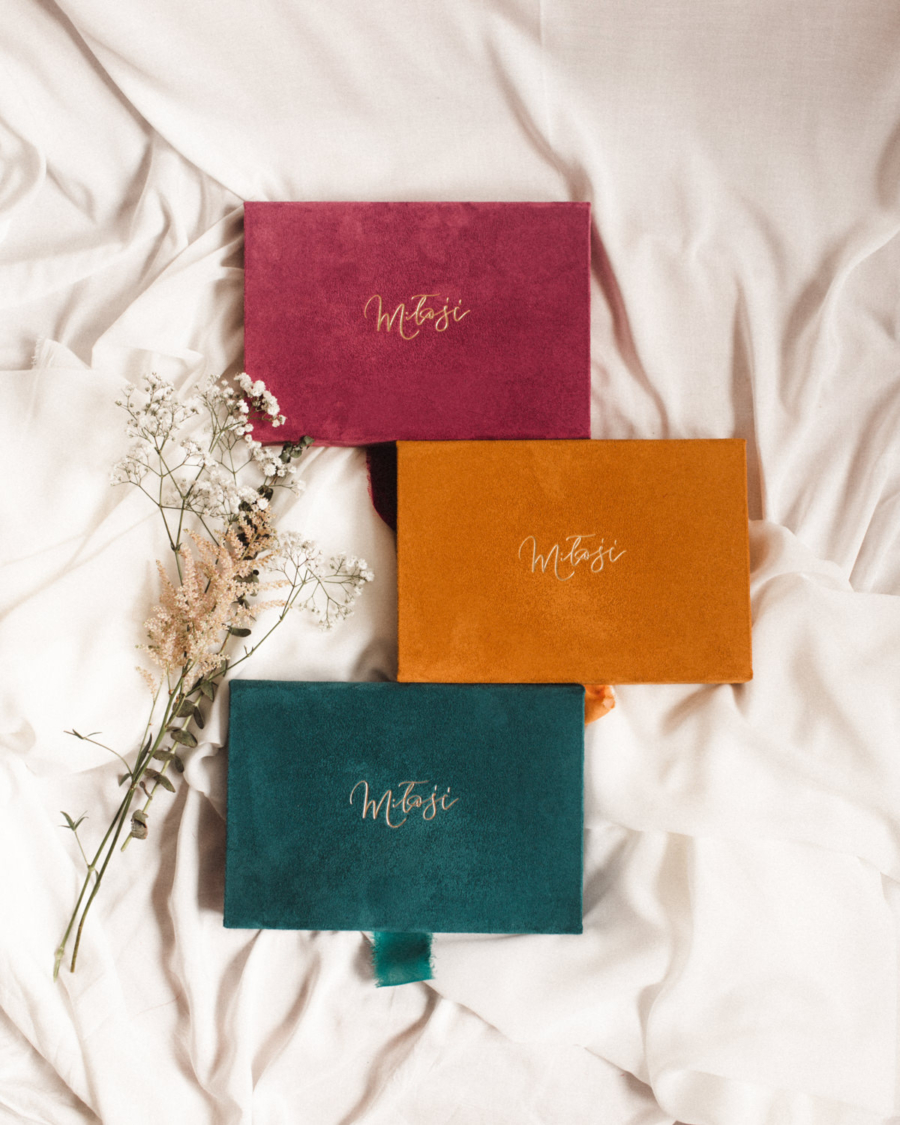 Pudełko na zdjęcia - Turkusowe ze złotą grafiką