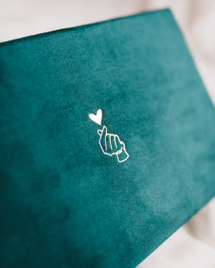 Pudełko na zdjęcia - Turkusowe ze złotą grafiką