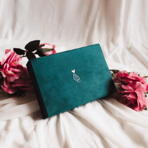 Pudełko na zdjęcia - Turkusowe ze złotą grafiką