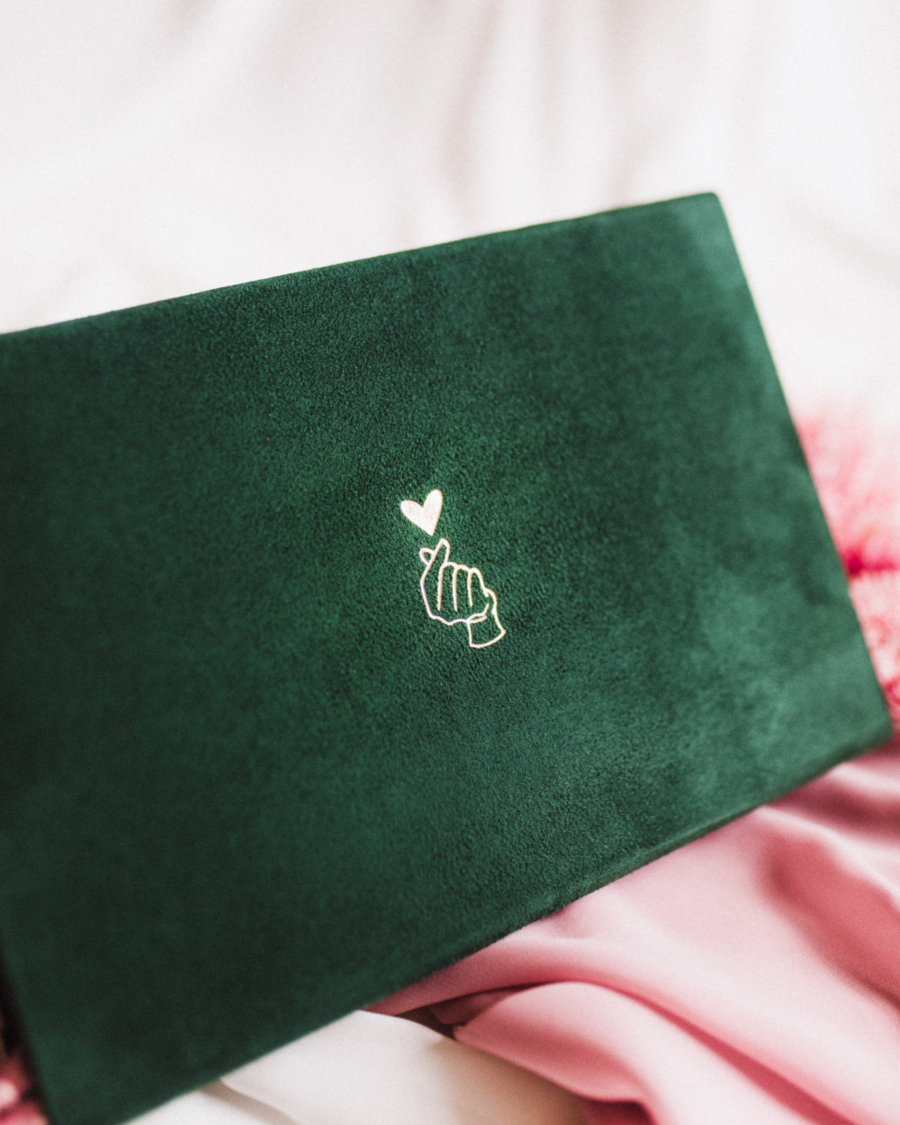 Pudełko na zdjęcia - Butelkowa zieleń ze złotą grafiką