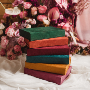 Pudełko na zdjęcia - Butelkowa zieleń ze złotym napisem nasza historia