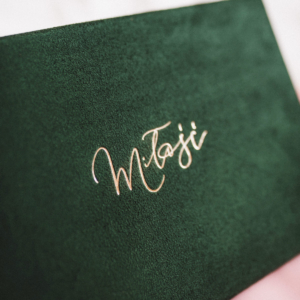 Pudełko na zdjęcia - Butelkowa zieleń ze złotym napisem miłość