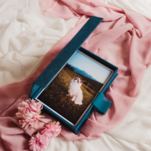 Pudełko na zdjęcia - Granatowe ze złotą grafiką