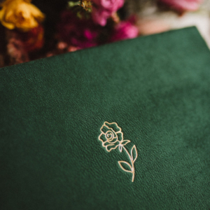 Pudełko na zdjęcia - Butelkowa zieleń ze złotą różą