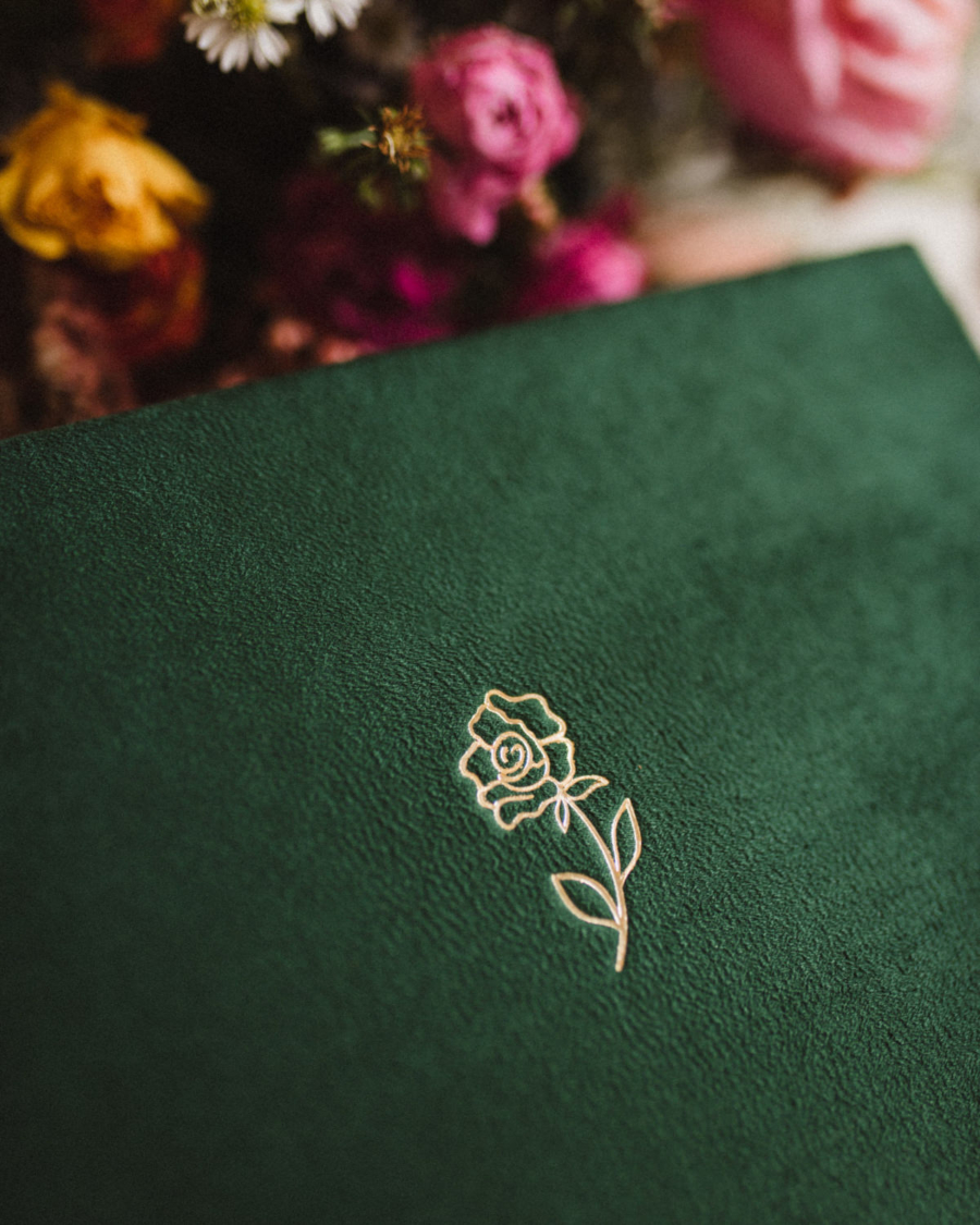 Pudełko na zdjęcia - Butelkowa zieleń ze złotą różą